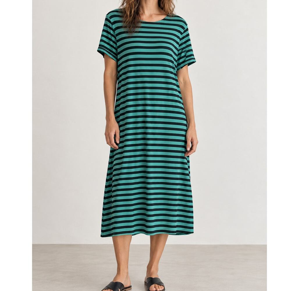J.Jill Wearever Collection Striped Midi Dress Green Women’s Large Minimalist
